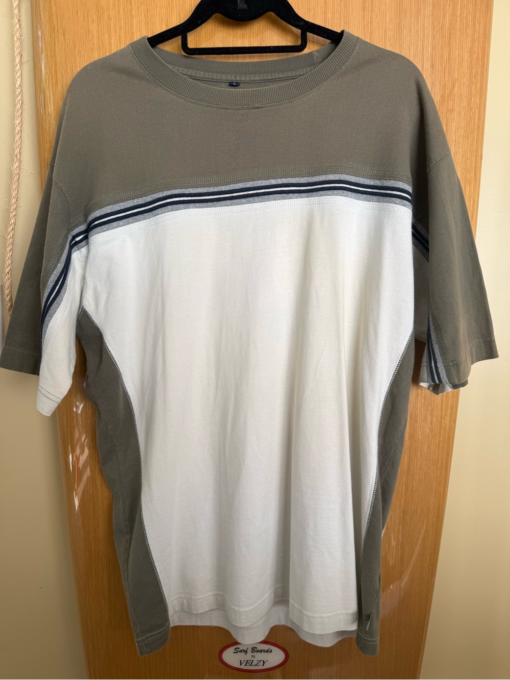 Men's Olive and White Short Sleeve Crewneck Shirt